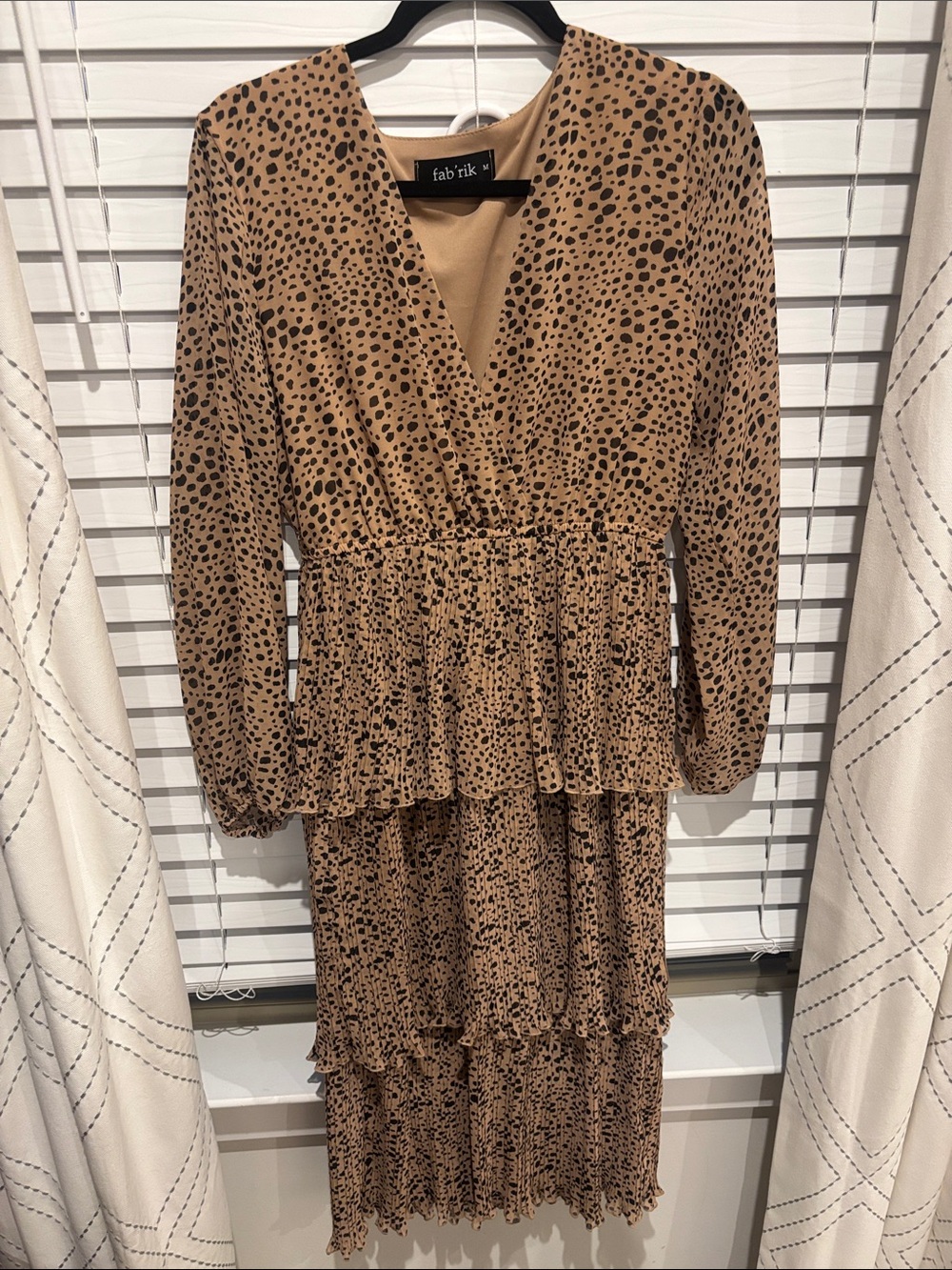 fab'rik Tan and Black Leopard Tiered Wrap Maxi Dress NWOT